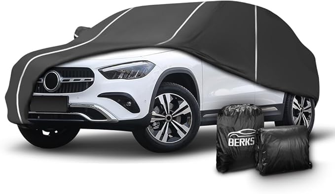 Fluorescent Strip Design 6 Layers Waterproof Car Cover Compatible for Mercedes Benz GLA 2014-2024 All Weather Full Car Cover with Storage Bag
