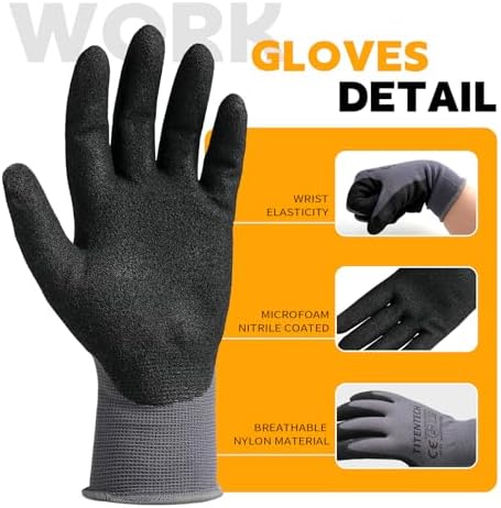 Microfoam Nitrile Coated Work Gloves 12 Pairs Heavy Duty