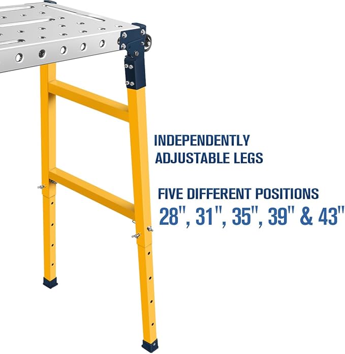 FUNTECK Versatile Portable Steel Work Platform and Welding Table with Casters | 55 x 14-inch Galvanized Tabletop | 1100 lbs. Load Capacity | Adjustable Height