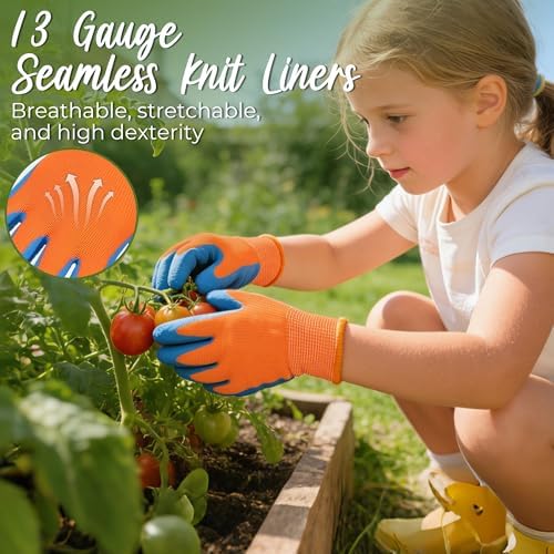 HANDLANDY 3 Pairs Kids Gardening Gloves, Grippy Kids Work Gloves, S