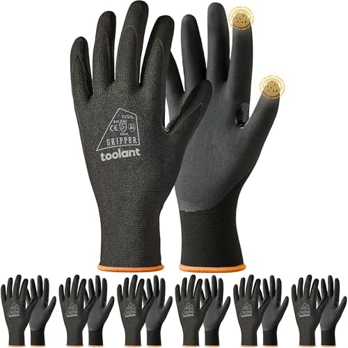 toolant Microfoam Nitrile Work Gloves with Grip, 6 Pairs, Black, XX-Large