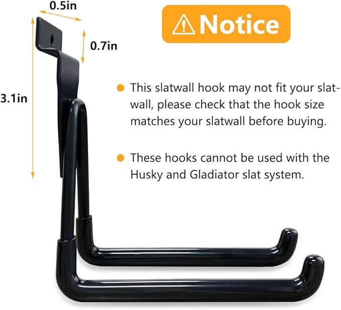 Slatwall Hooks Heavy Duty Slat Wall Accessories Garage Large U Hooks Storage Utility Hanging Hooks for Garage Organizers, Black(10 Pack)