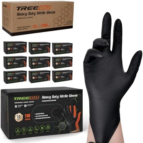 TREEGO Black 10 Mil Diamond Grip Nitrile Gloves Case, Medium, 1000 Count