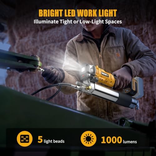 Cordless Grease Gun Compatible with DeWalt 20V Battery, 12000 PSI Electric Grease Gun with 2-in-1 Rotating Handle, Works with Bulk & Cartridge Grease, LED Light, 39.4" Hose(Tool Only)