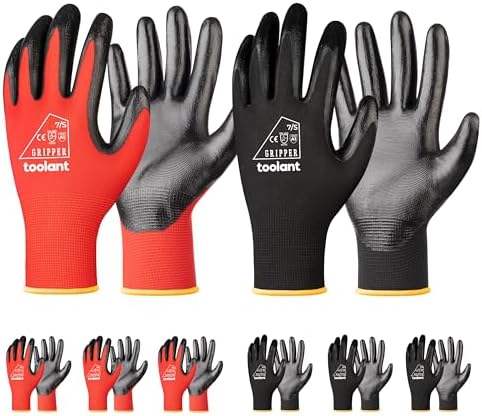 toolant Nitrile Coated Work Gloves, 6 Pairs, Red&Black, Small