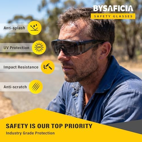 6 Pack Tinted Safety Glasses Over Eyeglasses, Anti-Scratch Impact Resistant Protective Eyewear for Men Women, ANSI Z87.1 Safety Goggles for Construction, Lab, Work