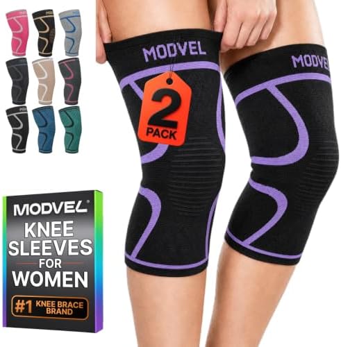 Modvel 2 Pack Knee Brace for Women - Knee Support for Walking, Knee Compression Sleeves for Pain Relief, Knee Sleeves for Women, Knee Brace for Sports, Workouts & Arthritis