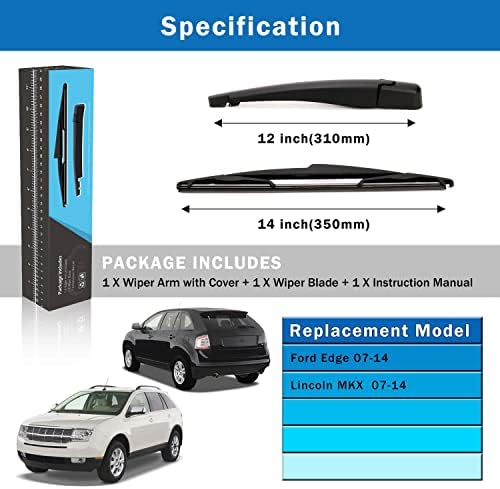 WTI Rear Wiper Arm Blade Set Compatible With Ford Edge 2007-2014 / Compatible With Lincoln MKX 2007-2014 SUV Rear Windshield Window Wiper Kits Assembly New Replacement Fit 9T4Z17526F 9T4Z17526-F