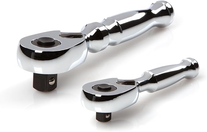 TEKTON 1/4, 3/8 Inch Drive Quick-Release Stubby Ratchet Set, 2-Piece (3, 4-1/2 in.) | SRH91105