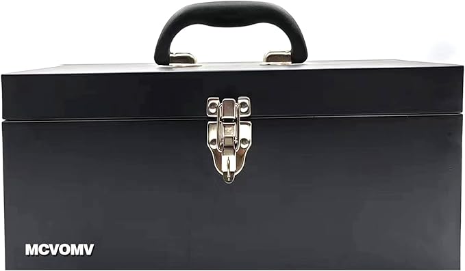 16" Portable Metal Toolbox Large Tool Box 18-Gauge Fishing Tackle Box Tool Box Drawer Organizer Steel Toolbox With Metal Latch and Handle Black