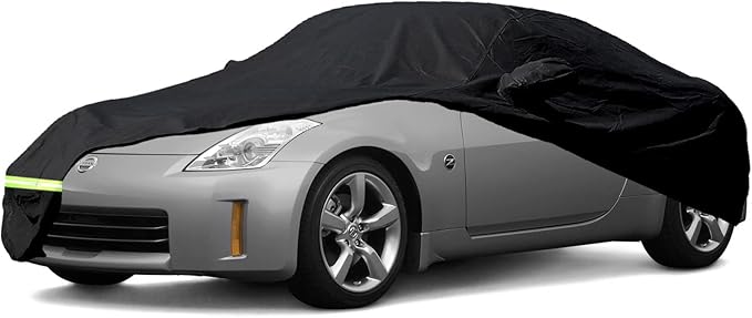 YIXIN Waterproof Car Covers for 2003-2009 Nissan 350Z Car Covers 190T Covers Customer Fit 100% Waterproof Windproof Strap & Double Door Zipper Up to 173” L (Black) (Black)