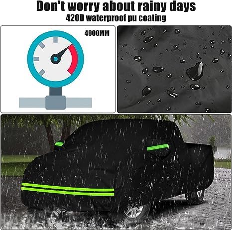 Waterproof Car Cover 236×82×81in Compatible with Chevrolet Silverado & GMC Sierra 1500/2500/3500 2014-2025, 420D All Weather Car Cover with Zipper Door for Snow Rain Dust Hail Protection