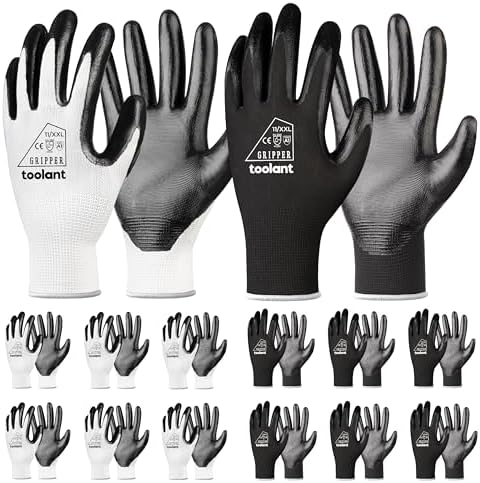 toolant Nitrile Coated Work Gloves, 12 Pairs, White&Black, XX-Large