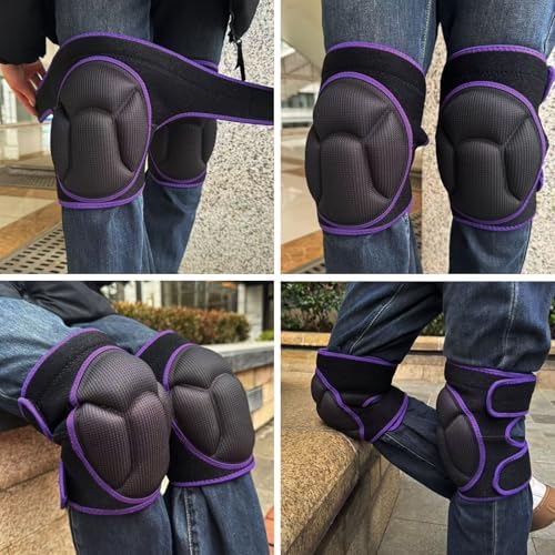 Knee Pads for Women Men, Adjustable Knee Cushions, Purple M (1 Pair)