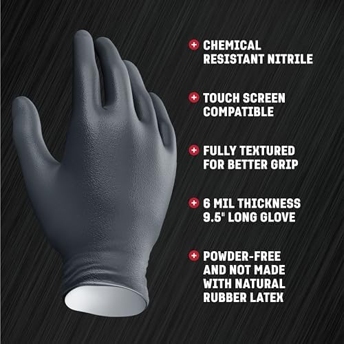 Venom Steel - VEN6144N Nitrile Gloves,Rip Resistant Disposable Latex Free Black Gloves,2 Layer-Gloves,6 mil Thick,X-Large,(Pack of 1000)