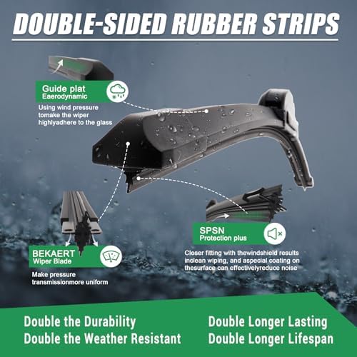 Wiper Blades for 2020 Highlander 2012-2014 Prius V/Outback More, Windshield Wiper Blades Replacement 26"+18" (Set of 2) U/J HOOK, Double Sided Rubber Strips and Longer Life
