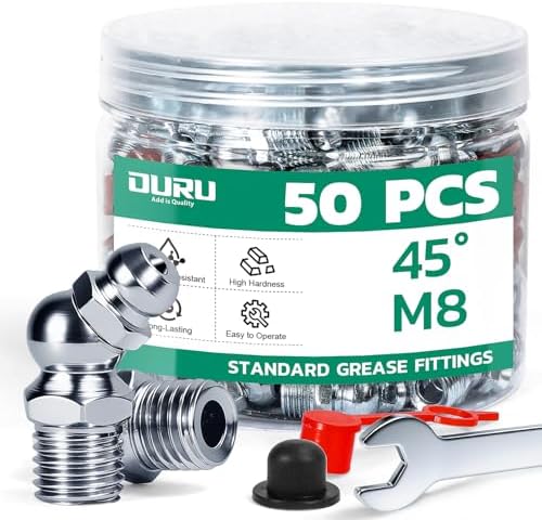 OURU M8 Metric Grease Fittings Kit, 45 Degree with Caps & Wrench(9mm)