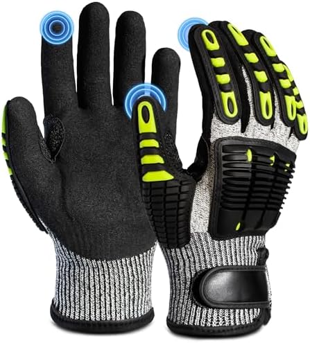 Impact Work Gloves for Men - ANSI Cut Level A5 with TPR Knuckle Guards & Shock Absorption, Nitrile Coated Palm for Maximum Grip, Heavy Duty for Construction, Warehouse, Auto Repair (2 Pairs M)