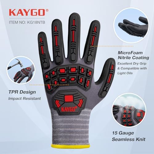 KAYGO Safety Work Gloves, MicroFoam Nitrile Coated, Men Women,KG18N
