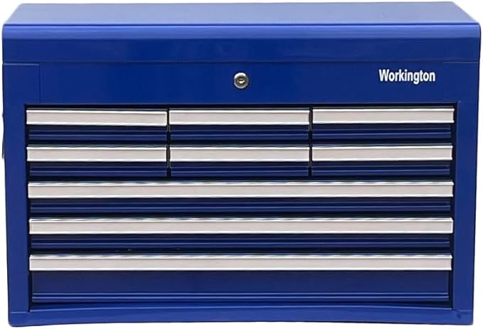 Workington Professional Industrial Portable Metal Tool Chest with 9 Drawers, 26" 9-Drawer Tool Chest Cabinet with Ball Bearing Drawer Slides, Steel Tool Storage Box Organizer 4016 Blue