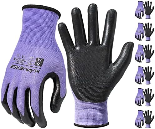 MANUSAGE Safety Work Gloves Nitrile For Men and Women, with Touchscreen Fingers, Men's Work Gloves with Grip, Mechanics Gloves (Size XXL, Purple, 6-pairs)