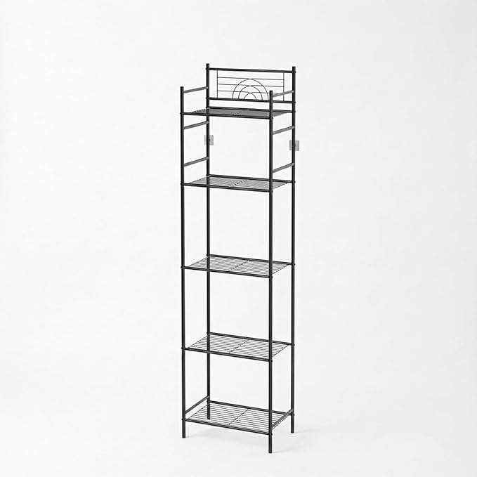 LEEDA 5-Tier Metal Shelving Unit, Sturdy Bathroom Storage Shelf & Free Standing Towel Rack with Adjustable Feet, Open Floor Shelves for Small Space in Bathroom, Kitchen, Office, Black