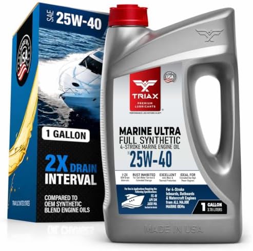 TRIAX Marine Ultra 25W-40 Full Synthetic 4-Stroke Engine Oil For Applications Requiring FC-W, API SM & JASO MA | All Inboard, Outboard, Personal Watercraft & Supercharged Marine Engines (1 Gallon)