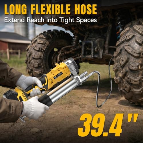 Cordless Grease Gun Compatible with DeWalt 20V Battery, 12000PSI Electric Grease Gun Kit, Dual Pistol & in-Line Grip, Grease Gun with 39" Hose & 4 Couplers (Tool Only)