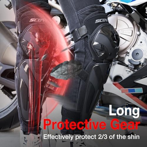Scoyco Motorcycle Knee and Shin Guards – Motocross Knee Pads Adjustable TPU Protective Gear for Road Cycling