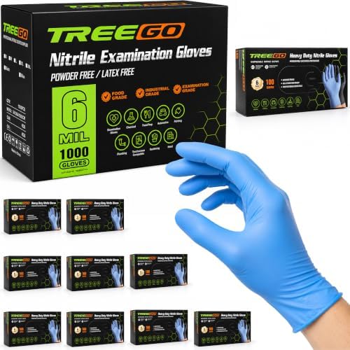 TREEGO Blue Nitrile Gloves, Large, 6 Mil Medical Exam Gloves, 1000 Count