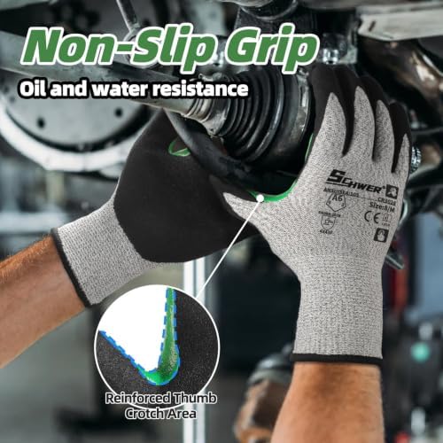 Schwer 2 Pairs A6 Cut Resistant Work Gloves, Reinforced Thumb, CR3028, L
