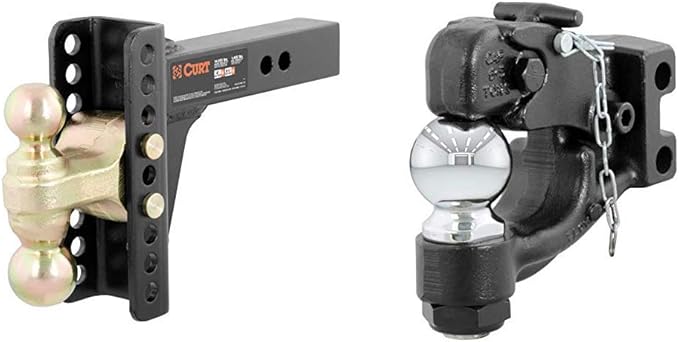 CURT 45900 Adjustable Trailer Hitch Ball Mount, 2-Inch Receiver, 6-Inch Drop, 5-1/4-Inch Rise + 45920 Channel-Mount Pintle Hitch with 2-5/16-Inch Trailer Hitch Ball, 13,000 lbs. GTW, Fits 2-1/2-Inch
