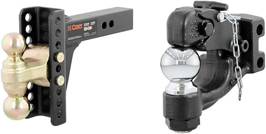 CURT 45900 Adjustable Trailer Hitch Ball Mount, 2-Inch Receiver, 6-Inch Drop, 5-1/4-Inch Rise + 45920 Channel-Mount Pintle Hitch with 2-5/16-Inch Trailer Hitch Ball, 13,000 lbs. GTW, Fits 2-1/2-Inch