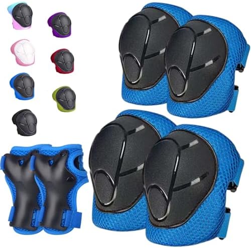 Kids/Youth Knee Pads Elbow Pads for 3-14Years Boys Girls 6 in 1 Kids Protective Gear Set Adjustable for Skating Cycling Bike Rollerblading Scooter Roller Skates