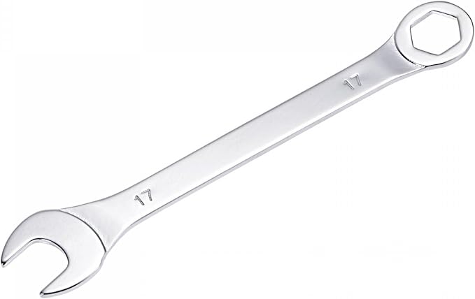 uxcell Thin Combination Wrench with Offset 6-Point End and Angled Open End, Metric Mirror-Chrome Plated High Carbon Steel, for Household Repairs, 17mm