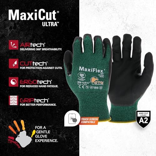 ATG 34-8743/M Maxiflex Cut, Green Engineered Yarn Shell, Blk Nitrile Microfoam Grip, (Pack of 3)