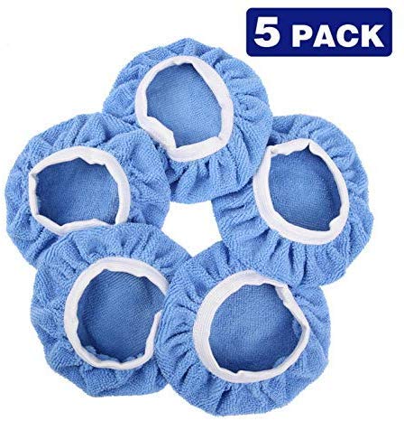 5PCS Car Buffer Bonnets, Cotton Plush Bonnet Pad Blue 9-10 inch Waxers Bonnet Set, Polishing Waxing Cover for Buffer Polisher