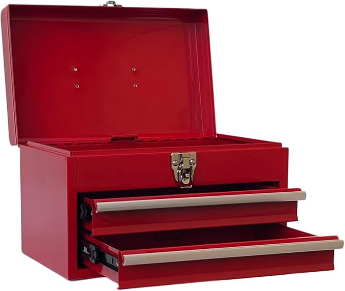 Workington Portable Metal Tool Chest with 2 Drawers, 14" 2-Drawer Tool Chest Cabinet with Ball Bearing Drawer Slides, Steel Tool Storage Box Organizer 4202 Red