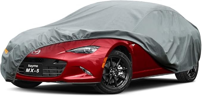 Kayme Heavy Duty Car Cover Custom Fit Mazda Miata MX5 MX-5 Targa/Roadster/Cabriolet (NA NB NC ND 1990-2025) Waterproof All Weather for Automobiles, Full Exterior Covers Rain Sun Protection.