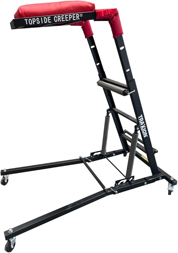 Traxion New 3-107 Quality Economy Topside Creeper Black with expanded Metal Steps and Velcro Stomach Pads with Tool Loops