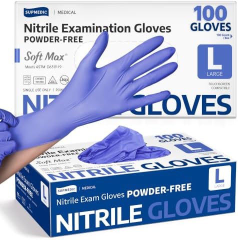 Supmedic Soft Max Exam Gloves, Powder-Free Disposable, Blue Iris