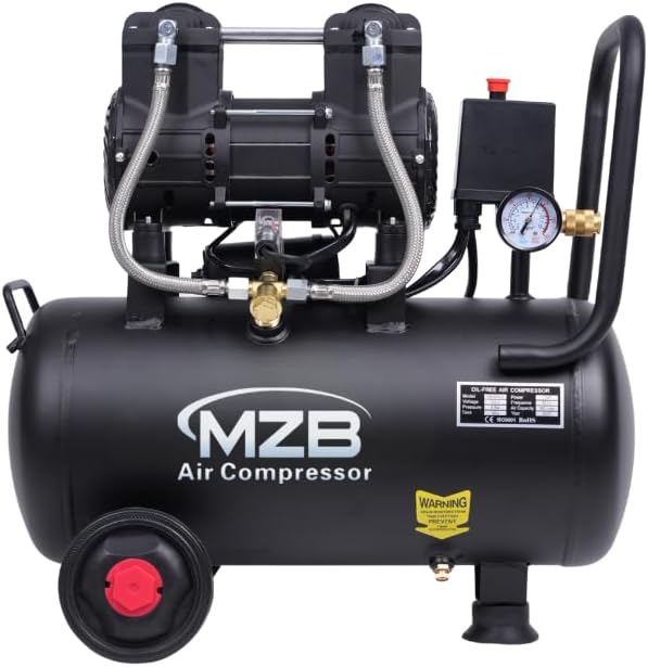 MZB 6.4 Gallon Ultra Quiet Air Compressor 110V/60Hz Steel Tanks Oil-Free 70dB Noise Level Air Compressor with Wheels for Spray Painting, Auto Repair, Carpentry Decoration