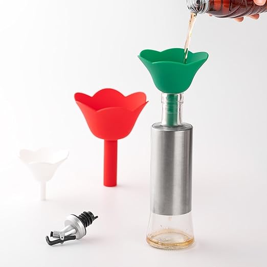 Flower-Shaped Leak-Proof Silicone Funnel Set (3-Piece) - Funnels for Kitchen Liquid/Oil/Powder Transfer, Cute Floral Design for Home, Travel & Crafts