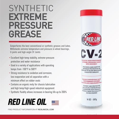 Red Line 80402 High Performance CV-2 Synthetic Grease Cartridge with Red Moly - 14 Ounce Tube (12 Pack)