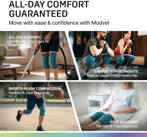 Modvel Compression Knee Brace for Women & Men - 2 Pack Knee Brace for Women Running Knee Pain, Knee Support Compression Sleeve, Workout Sports Knee Braces for Meniscus Tear ACL & Arthritis Pain Relief