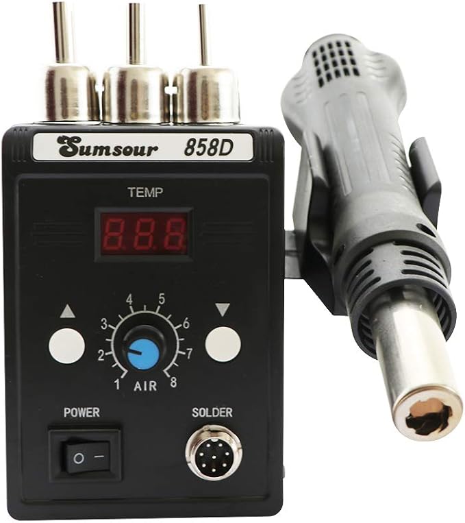 Hot Air Heat Soldering Gun 858D 700W 110V BGA Rework Solder Desoldering Station For SMD Welding Repair Tools Kit (Black 858D SET-3)