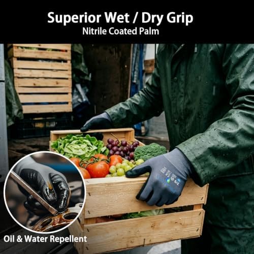 PROMEDIX P Nitrile Coated Work Gloves,MicroFoam Safety Work Gloves Men,Seamless Knit Nylon&spandex Gloves with Grip