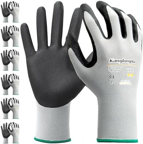 Kebada Work Gloves for Men and Women, Sandy Nitrile Coated, 6 Pairs