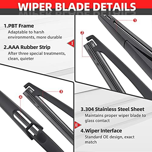 Rear Windshield Back Wiper Arm Blade Set - Replacement for Nissan Rogue 2008-2013, Nissan Juke 2011-2016 OE:28780-JM00A