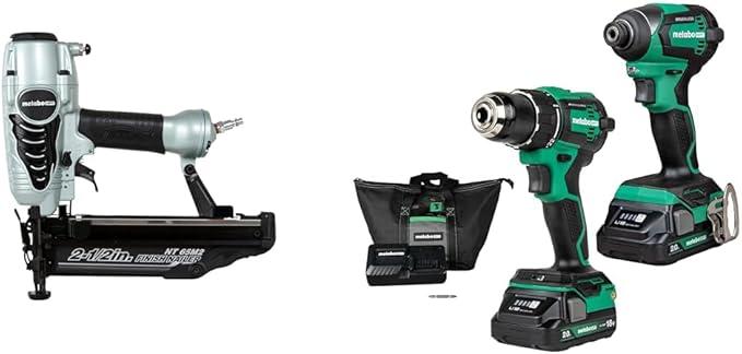 Bundle of Metabo HPT Finish Nailer | NT65M2S + Metabo HPT 18V MultiVolt™ Cordless Brushless Driver Drill & Impact Driver Combo Kit | KC18DEXQB
